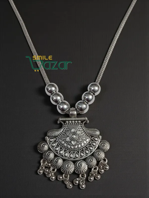 SMILEBAZAR®__Artificial_Oxidised_Traditional_Silver_Big_Pendant_Necklace_Chain_Stylish_Jewellery_–_Antique_Statement_Jewellery_for_Girls_&_Women_-_1_PC