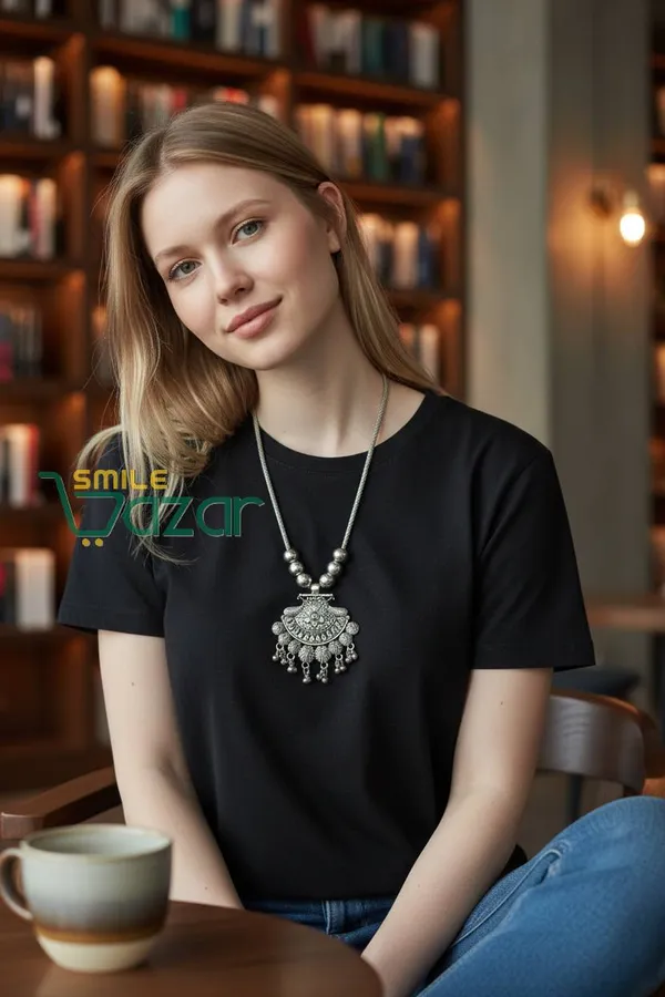 SMILEBAZAR®__Artificial_Oxidised_Traditional_Silver_Big_Pendant_Necklace_Chain_Stylish_Jewellery_–_Antique_Statement_Jewellery_for_Girls_&_Women_-_1_PC
