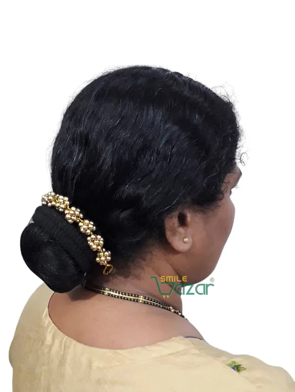 Smilebazar�_Artificial_Pearl_Beaded_Gajra_Garland_Veni_For_Festival_Wedding_Bun_Juda_Accessories_Ethnic_Look_Hair_Veni_Hair_Accessory_For_Women_And_Girls_Golden_Beads_-_1_Pc