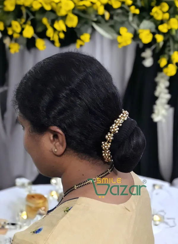 Smilebazar�_Artificial_Pearl_Beaded_Gajra_Garland_Veni_For_Festival_Wedding_Bun_Juda_Accessories_Ethnic_Look_Hair_Veni_Hair_Accessory_For_Women_And_Girls_Golden_Beads_-_1_Pc