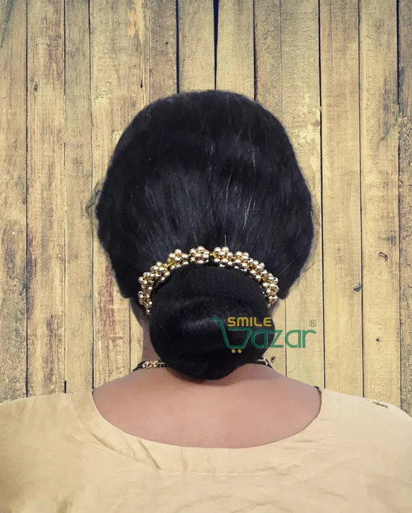 Smilebazar�_Artificial_Pearl_Beaded_Gajra_Garland_Veni_For_Festival_Wedding_Bun_Juda_Accessories_Ethnic_Look_Hair_Veni_Hair_Accessory_For_Women_And_Girls_Golden_Beads_-_1_Pc