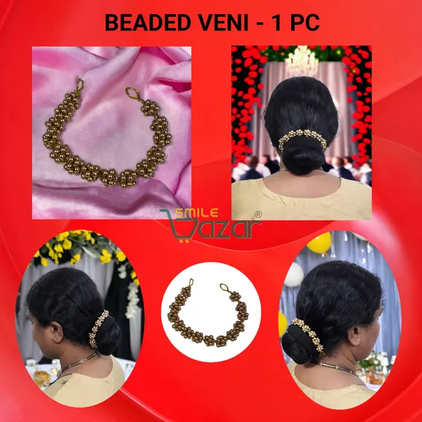 Smilebazar�_Artificial_Pearl_Beaded_Gajra_Garland_Veni_For_Festival_Wedding_Bun_Juda_Accessories_Ethnic_Look_Hair_Veni_Hair_Accessory_For_Women_And_Girls_Golden_Beads_-_1_Pc