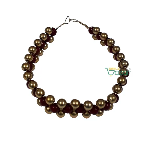 Smilebazar�_Artificial_Pearl_Beaded_Gajra_Garland_Veni_For_Festival_Wedding_Bun_Juda_Accessories_Ethnic_Look_Hair_Veni_Hair_Accessory_For_Women_And_Girls_Maroon_And_Golden_Beads_-_1_Pc