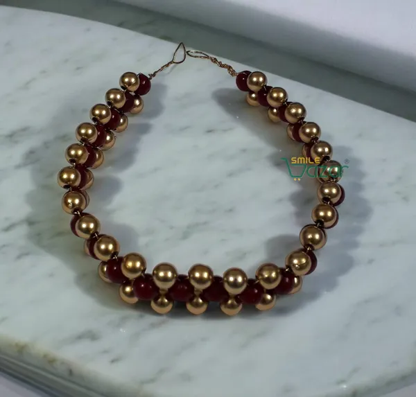 Smilebazar�_Artificial_Pearl_Beaded_Gajra_Garland_Veni_For_Festival_Wedding_Bun_Juda_Accessories_Ethnic_Look_Hair_Veni_Hair_Accessory_For_Women_And_Girls_Maroon_And_Golden_Beads_-_1_Pc