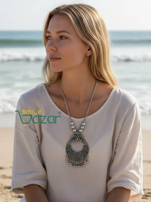 SMILEBAZAR®__Artificial_Traditional_Oxidised_Peacock_Big_Pendant_Necklace_Chain_Stylish_Jewellery_–_Antique_Statement_Jewellery_for_Girls_&_Women_-_1_PC
