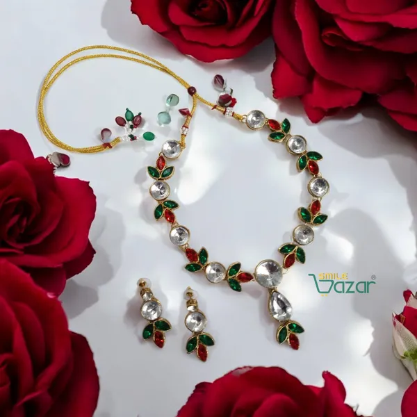Trendy_Kundan_Necklace_Set_Green_And_Red