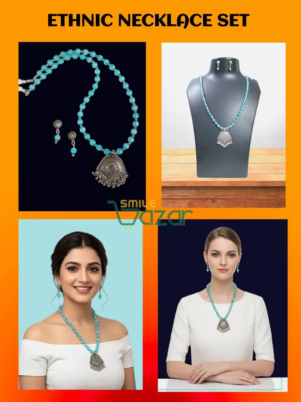 Turquoise_Blue_-_Ethnic_Big_Pendant_Artificial_Oxidised_Necklace_Set__for_Girls_&_Women_