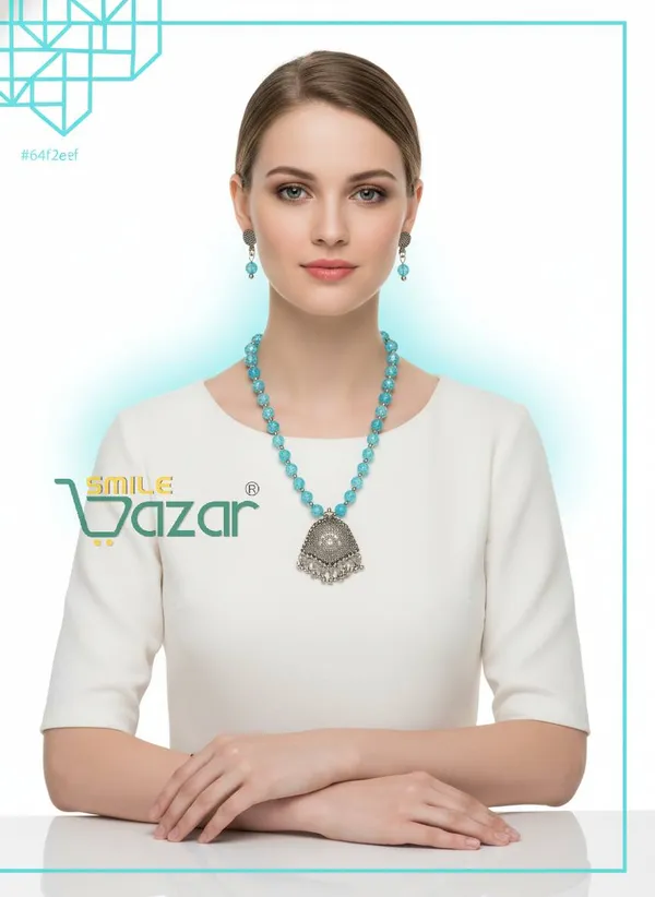 Turquoise_Blue_-_Ethnic_Big_Pendant_Artificial_Oxidised_Necklace_Set__for_Girls_&_Women_