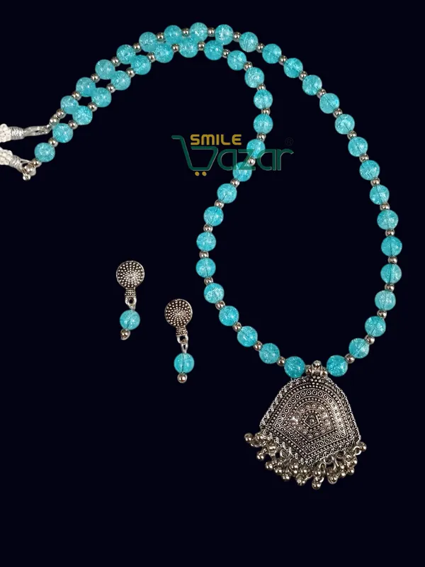 Turquoise_Blue_-_Ethnic_Big_Pendant_Artificial_Oxidised_Necklace_Set__for_Girls_&_Women_