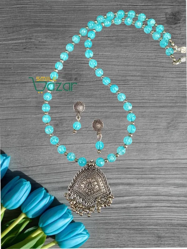 Turquoise_Blue_-_Ethnic_Big_Pendant_Artificial_Oxidised_Necklace_Set__for_Girls_&_Women_