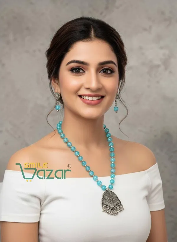 Turquoise_Blue_-_Ethnic_Big_Pendant_Artificial_Oxidised_Necklace_Set__for_Girls_&_Women_