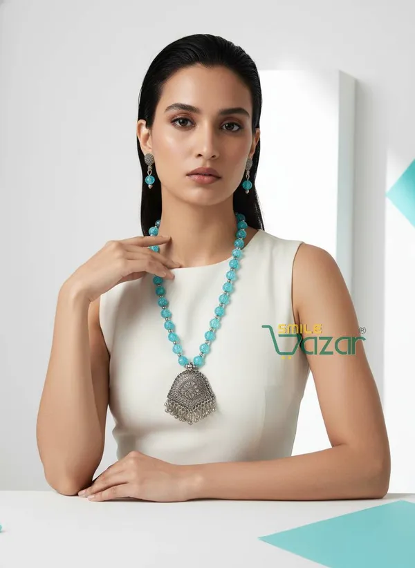 Turquoise_Blue_-_Ethnic_Big_Pendant_Artificial_Oxidised_Necklace_Set__for_Girls_&_Women_