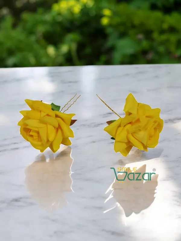 YELLOW_Rose_Hair_Pin_for_Women_and_Girls_hair_pins_for_women_wedding_-_Set_of_2_PCs
