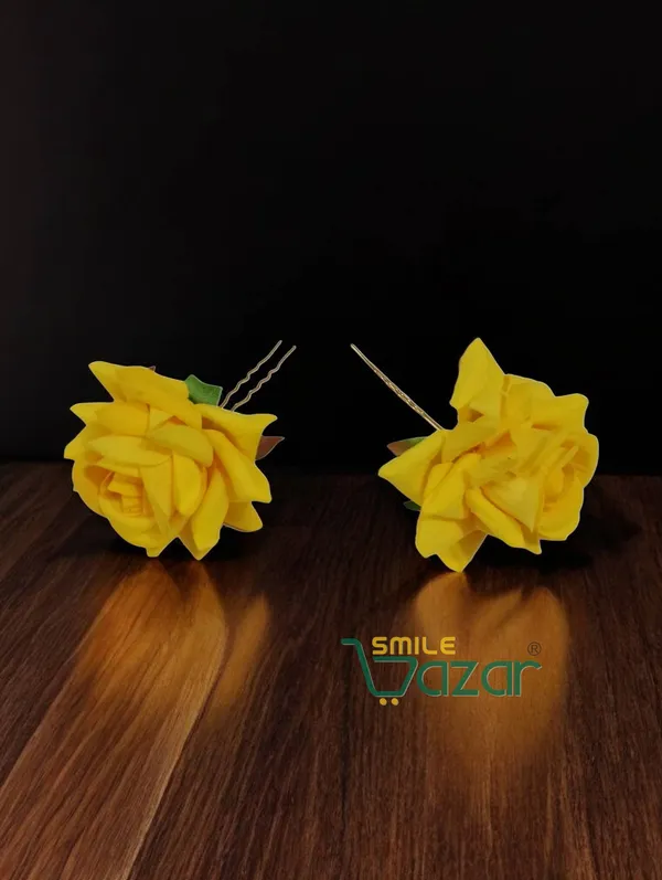 YELLOW_Rose_Hair_Pin_for_Women_and_Girls_hair_pins_for_women_wedding_-_Set_of_2_PCs