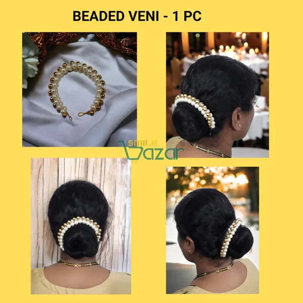 Golden_&_White_Artificial_Pearl_Beaded_Gajra_Garland_Veni_For_Festival_Wedding_Bun_Juda_Accessories_Ethnic_Look_Hair_Accessory_For_Women_And_Girls_:_1_Pc