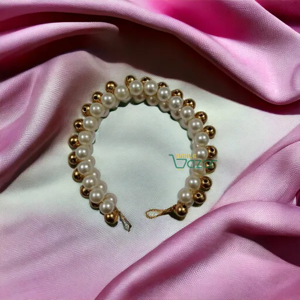 Golden_&_White_Artificial_Pearl_Beaded_Gajra_Garland_Veni_For_Festival_Wedding_Bun_Juda_Accessories_Ethnic_Look_Hair_Accessory_For_Women_And_Girls_:_1_Pc