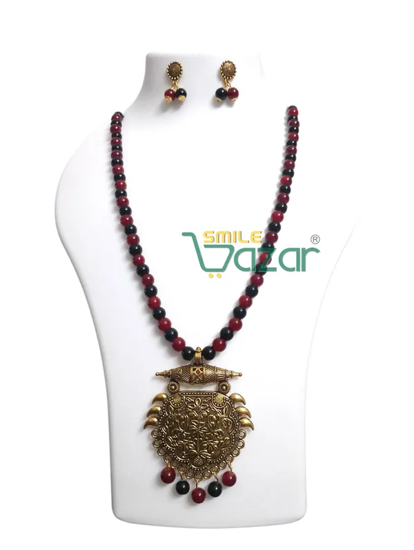 Ethnic_Big_Pendant_Artificial_Oxidised_Necklace_Set__for_Girls_&_Women_-_MAROON_AND_BLACK