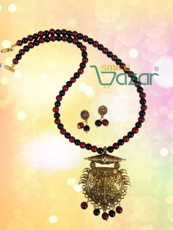 Ethnic_Big_Pendant_Artificial_Oxidised_Necklace_Set__for_Girls_&_Women_-_MAROON_AND_BLACK
