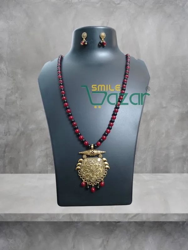 Ethnic_Big_Pendant_Artificial_Oxidised_Necklace_Set__for_Girls_&_Women_-_MAROON_AND_BLACK