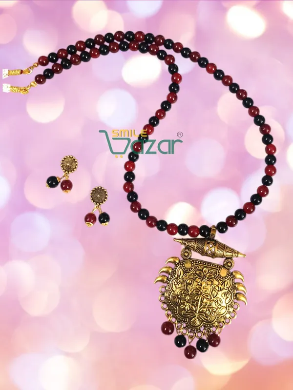 Ethnic_Big_Pendant_Artificial_Oxidised_Necklace_Set__for_Girls_&_Women_-_MAROON_AND_BLACK