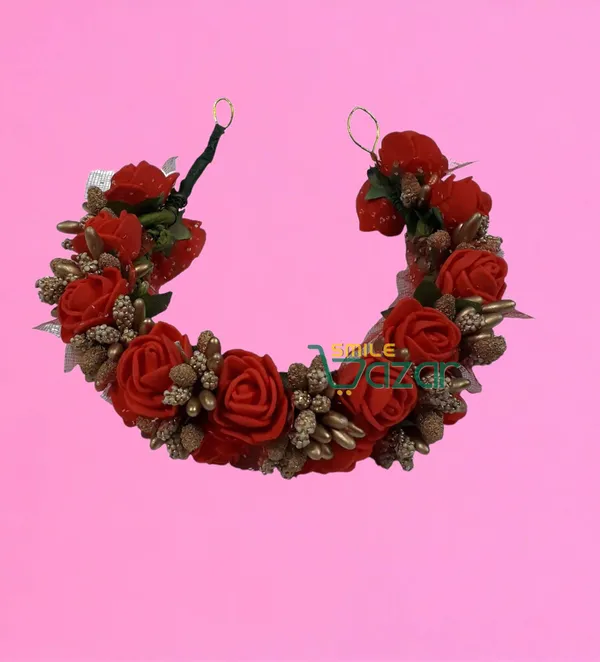 Artificial_Handmade_Floral_Gajra_Garland_Veni_For_Festival_Wedding_Bun_Juda_Accessories_Ethnic_Look_Hair_Tiara_Veni_Hair_Accessory_For_Women_And_Girls_-_Red_-_1_Pc