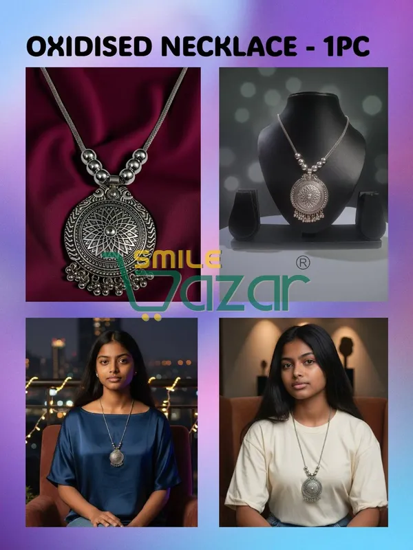 SMILEBAZAR®__Artificial_Oxidised_Traditional_Silver_Big_Pendant_Necklace_Chain_Stylish_Jewellery_–_Antique_Statement_Jewellery_for_Girls_&_Women_-_1_PC