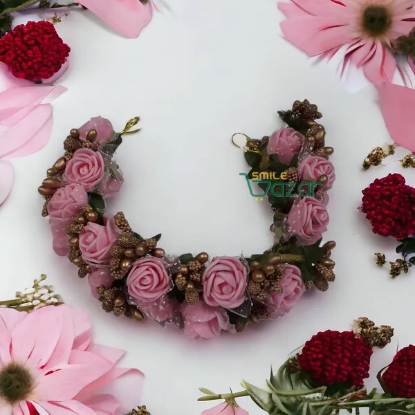 Artificial_Handmade_Floral_Gajra_Garland_Veni_For_Festival_Wedding_Bun_Juda_Accessories_Ethnic_Look_Hair_Tiara_Veni_Hair_Accessory_For_Women_And_Girls_-_Pink_-_1_Pc