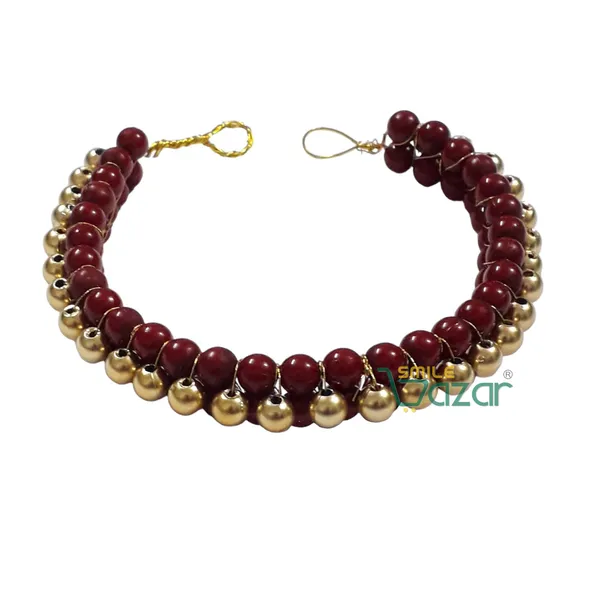 Smilebazar�_Artificial_Pearl_Beaded_Gajra_Garland_Veni_For_Festival_Wedding_Bun_Juda_Accessories_Ethnic_Look_Hair_Veni_Hair_Accessory_For_Women_And_Girls_Maroon_And_Golden_Beads_-_1_Pc