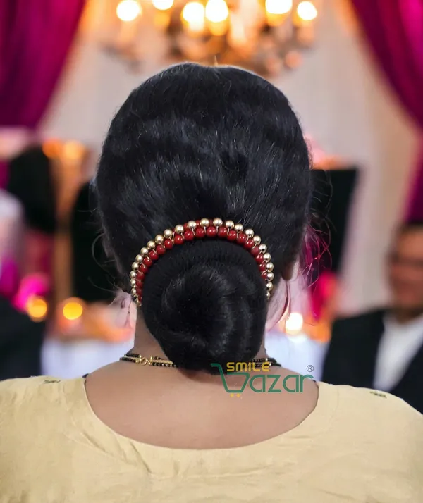 Smilebazar�_Artificial_Pearl_Beaded_Gajra_Garland_Veni_For_Festival_Wedding_Bun_Juda_Accessories_Ethnic_Look_Hair_Veni_Hair_Accessory_For_Women_And_Girls_Maroon_And_Golden_Beads_-_1_Pc