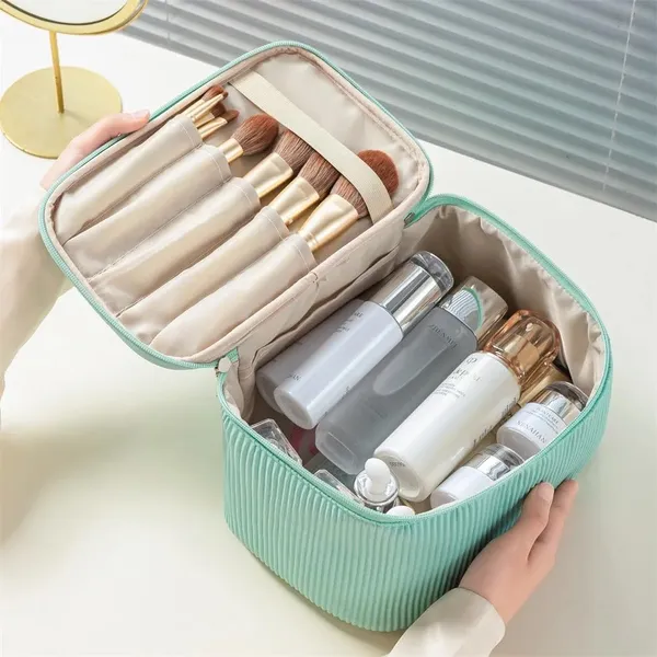 BLUE_BEADS_Cosmetic_Vanity_Bag_PU_Leather_with_Makeup_Brush_Bag_Multifunction_Toiletries_Organizer_Toiletry_Bag_for_Women_and_Girls_(Turquoise)