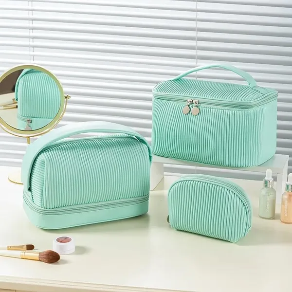 BLUE_BEADS_Cosmetic_Vanity_Bag_PU_Leather_with_Makeup_Brush_Bag_Multifunction_Toiletries_Organizer_Toiletry_Bag_for_Women_and_Girls_(Turquoise)