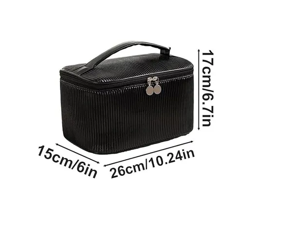 BLUE_BEADS_Cosmetic_Vanity_Bag_PU_Leather_with_Makeup_Brush_Bag_Multifunction_Toiletries_Organizer_Toiletry_Bag_for_Women_and_Girls_(Black)