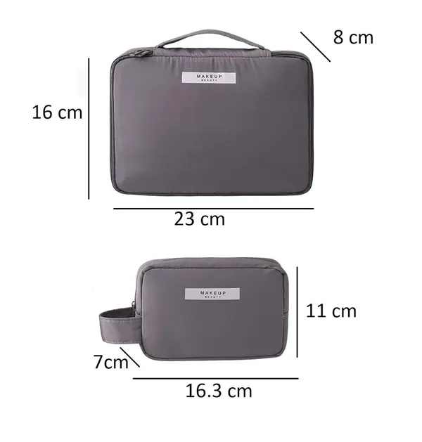 BLUE_BEADS_Grey_Color_2pcs_Women_Cosmetic_Bag_with_Makeup_Brush_Bag_Multifunction_Toiletries_Organizer_Portable_Travel_Waterproof_Makeup_Pouch_Toiletry_Bag_for_Women_and_Girls