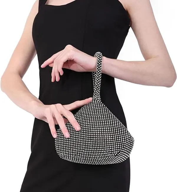 BLUE_BEADS_Women's_Luxury_Rhinestone_Evening_Clutch_Bag_�_Sparkly_Crystal_Purse_with_Top_Handle_�_Glitter_Party_Handbag_for_Wedding,_Prom,_Cocktail_&_Special_Events_For_Women_and_Girls_(Black_/_Silver)