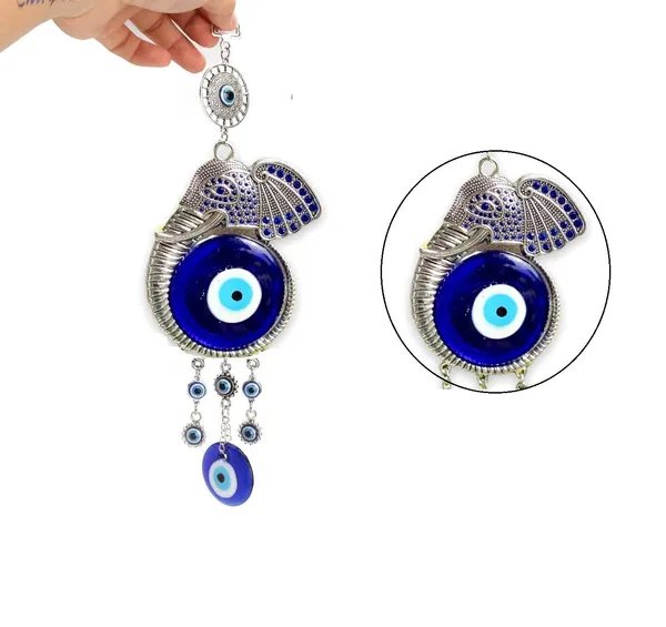 BLUE_BEADS_Evil_Eye_Hanging/Door_Hanging_Prevent_Bad_Energy_Bring_Wealth_Fortune_Coloured_Glaze_Alloy_Evil_Eye_Hanging_Ornament,Evil_Eye_Decor,Evil_Eye_Car_Ornament_(Elephant_Design)
