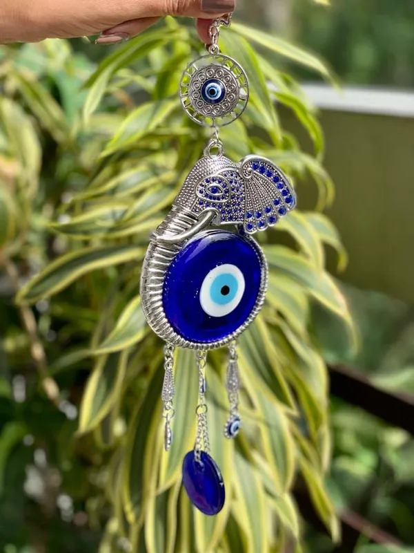 BLUE_BEADS_Evil_Eye_Hanging/Door_Hanging_Prevent_Bad_Energy_Bring_Wealth_Fortune_Coloured_Glaze_Alloy_Evil_Eye_Hanging_Ornament,Evil_Eye_Decor,Evil_Eye_Car_Ornament_(Elephant_Design)