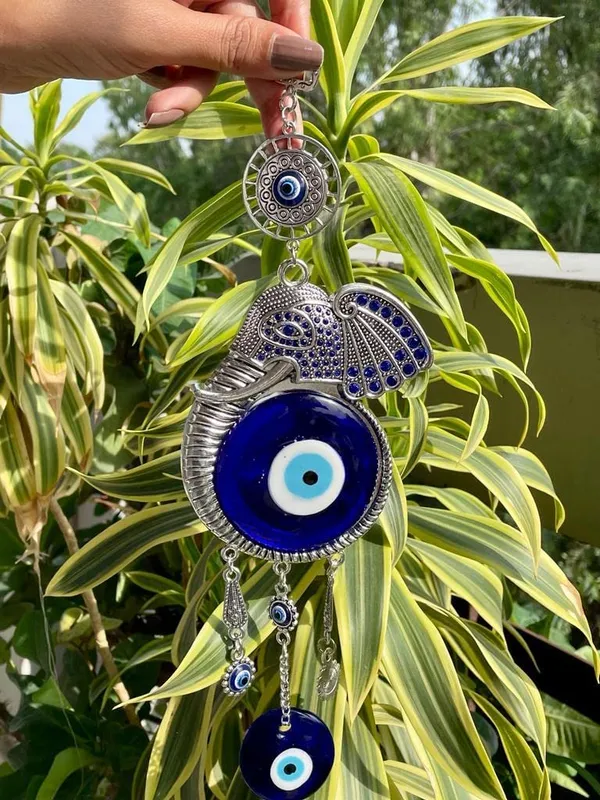 BLUE_BEADS_Evil_Eye_Hanging/Door_Hanging_Prevent_Bad_Energy_Bring_Wealth_Fortune_Coloured_Glaze_Alloy_Evil_Eye_Hanging_Ornament,Evil_Eye_Decor,Evil_Eye_Car_Ornament_(Elephant_Design)