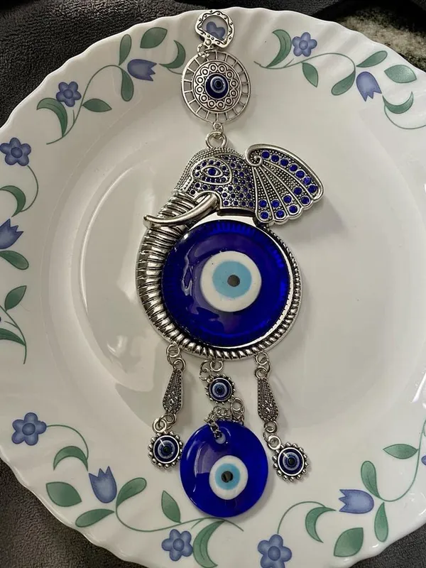 BLUE_BEADS_Evil_Eye_Hanging/Door_Hanging_Prevent_Bad_Energy_Bring_Wealth_Fortune_Coloured_Glaze_Alloy_Evil_Eye_Hanging_Ornament,Evil_Eye_Decor,Evil_Eye_Car_Ornament_(Elephant_Design)