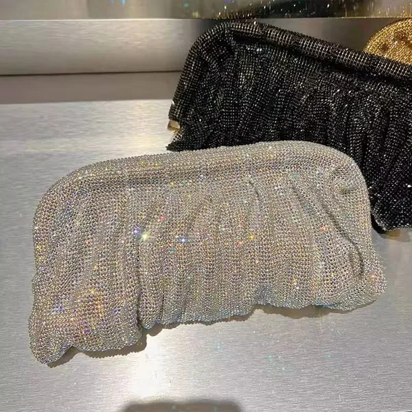 BLUE_BEADS_Full_Shinny_Rhinestone_Crystal_Evening_Clutch_Bag_Sparkling_Glitter_with_Chain_Sling_Bag_for_Special_Occasions_Like_Wedding_Party_Prom_Evening_Night_Party_For_Women_Girls_(SILVER)