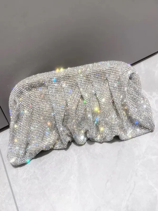 BLUE_BEADS_Full_Shinny_Rhinestone_Crystal_Evening_Clutch_Bag_Sparkling_Glitter_with_Chain_Sling_Bag_for_Special_Occasions_Like_Wedding_Party_Prom_Evening_Night_Party_For_Women_Girls_(SILVER)