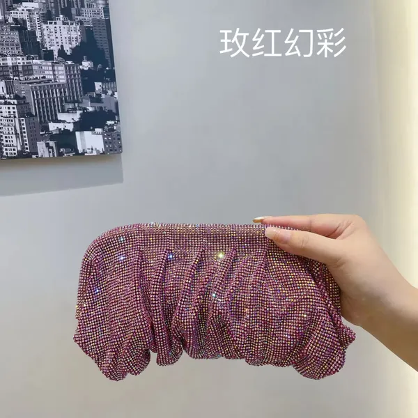 BLUE_BEADS_Full_Shinny_Rhinestone_Crystal_Evening_Clutch_Bag_Sparkling_Glitter_with_Chain_Sling_Bag_for_Special_Occasions_Like_Wedding_Party_Prom_Evening_Night_Party_For_Women_Girls_(PURPLE)