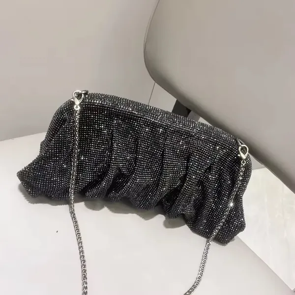 BLUE_BEADS_Full_Shinny_Rhinestone_Crystal_Evening_Clutch_Bag_Sparkling_Glitter_with_Chain_Sling_Bag_for_Special_Occasions_Like_Wedding_Party_Prom_Evening_Night_Party_For_Women_Girls_(BLACK)