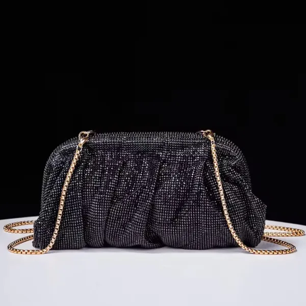 BLUE_BEADS_Full_Shinny_Rhinestone_Crystal_Evening_Clutch_Bag_Sparkling_Glitter_with_Chain_Sling_Bag_for_Special_Occasions_Like_Wedding_Party_Prom_Evening_Night_Party_For_Women_Girls_(BLACK)