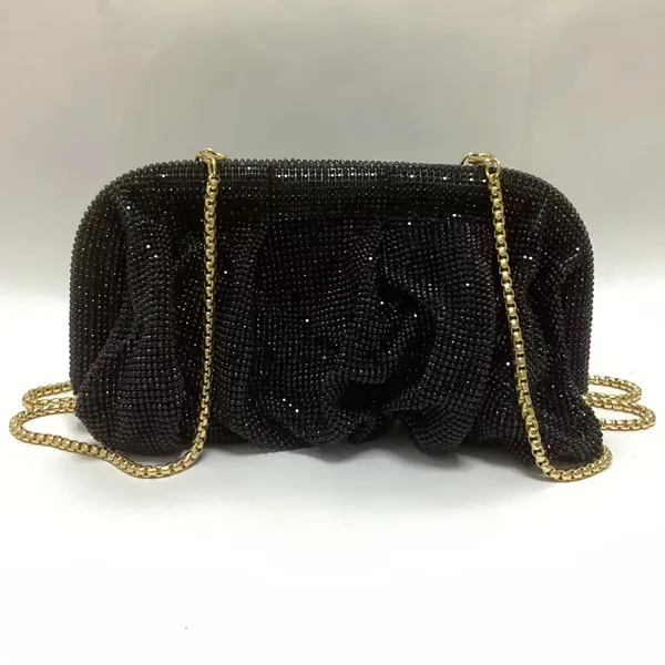 BLUE_BEADS_Full_Shinny_Rhinestone_Crystal_Evening_Clutch_Bag_Sparkling_Glitter_with_Chain_Sling_Bag_for_Special_Occasions_Like_Wedding_Party_Prom_Evening_Night_Party_For_Women_Girls_(BLACK)
