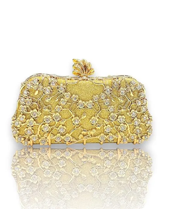 BLUE_BEADS_Small_Crystal_and_Metal_Elegant_Rhinestone_Clutch_Evening_Purse_Night_Party_Clutch_for_Wedding_Cocktail_Party_and_Special_Occasions_(Gold)