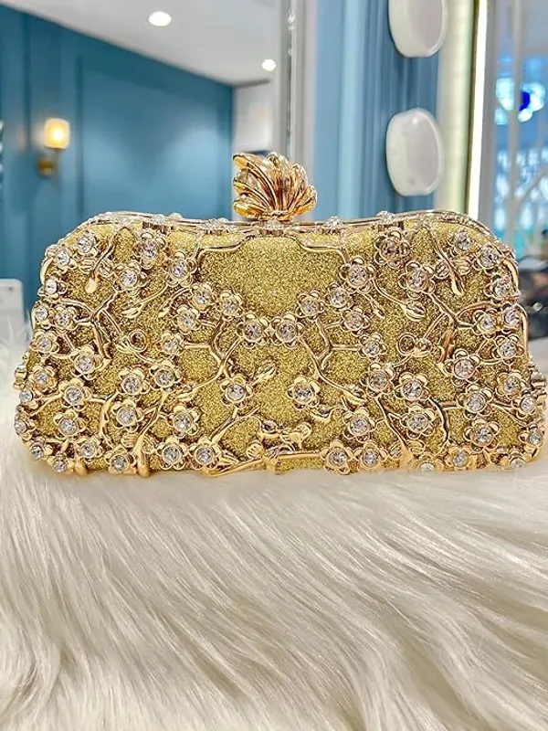 BLUE_BEADS_Small_Crystal_and_Metal_Elegant_Rhinestone_Clutch_Evening_Purse_Night_Party_Clutch_for_Wedding_Cocktail_Party_and_Special_Occasions_(Gold)