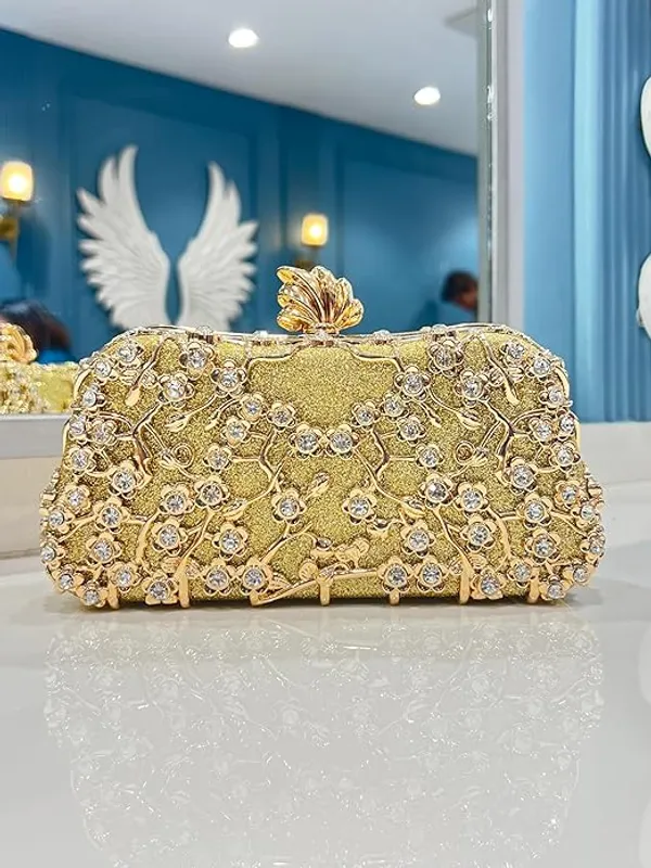 BLUE_BEADS_Small_Crystal_and_Metal_Elegant_Rhinestone_Clutch_Evening_Purse_Night_Party_Clutch_for_Wedding_Cocktail_Party_and_Special_Occasions_(Gold)
