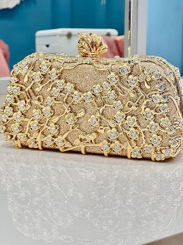 BLUE_BEADS_Small_Crystal_and_Metal_Elegant_Rhinestone_Clutch_Evening_Purse_Night_Party_Clutch_for_Wedding_Cocktail_Party_and_Special_Occasions_(Gold)