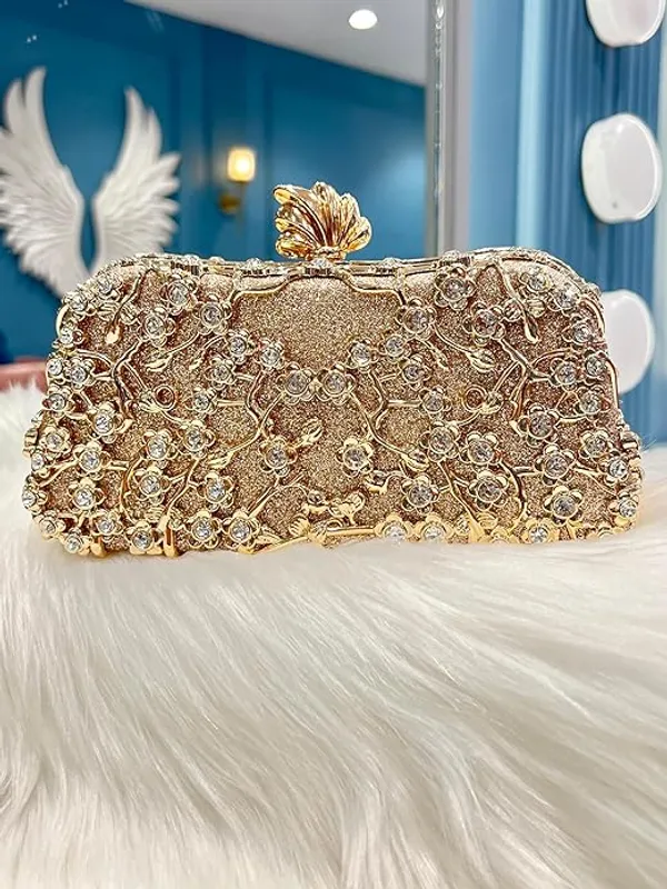 BLUE_BEADS_Small_Crystal_and_Metal_Elegant_Rhinestone_Clutch_Evening_Purse_Night_Party_Clutch_for_Wedding_Cocktail_Party_and_Special_Occasions_(Gold)