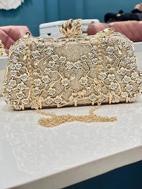 BLUE_BEADS_Small_Crystal_and_Metal_Elegant_Rhinestone_Clutch_Evening_Purse_Night_Party_Clutch_for_Wedding_Cocktail_Party_and_Special_Occasions_(Rose_Gold)